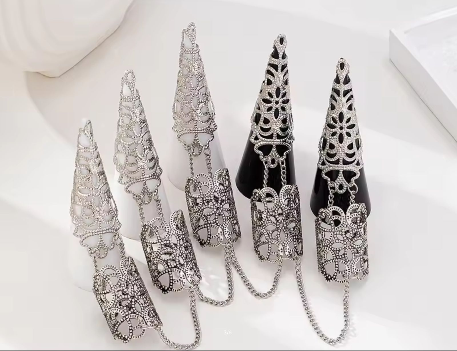 Punk Cone Fingernail Chain Ring