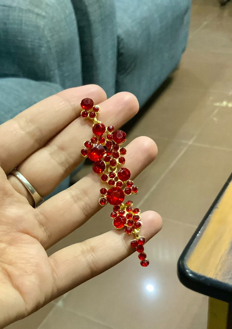 Inlaid Red Crystal Tassel Earrings