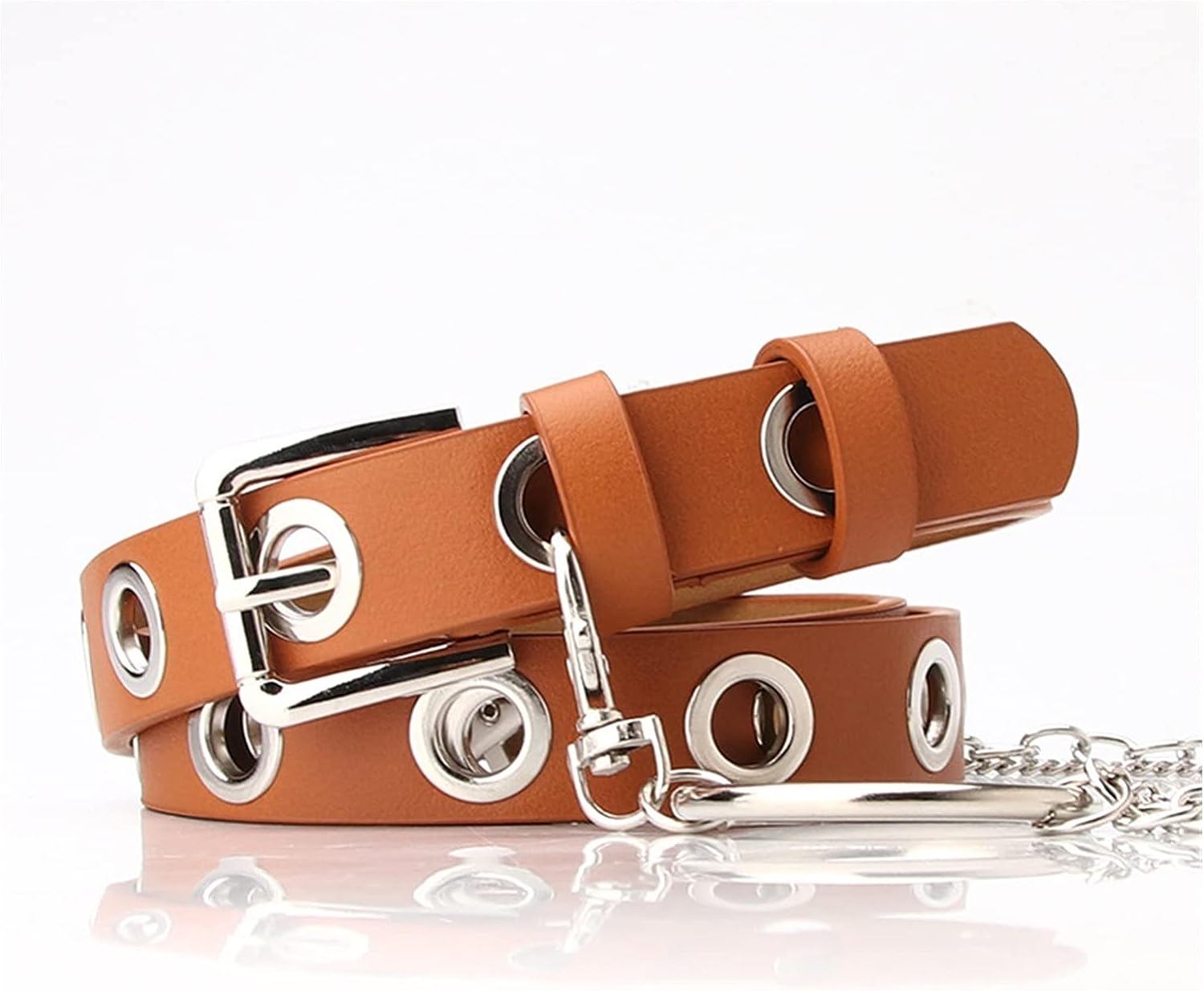 Malta Women's Punk Leather Belt  With Chain & Grommet Buckle  Rock Jeans-(05-01-01-07)