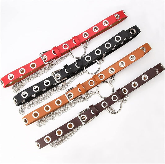 Malta Women's Punk Leather Belt With Chain & Grommet Buckle Rock Jeans-(05-01-01-07)