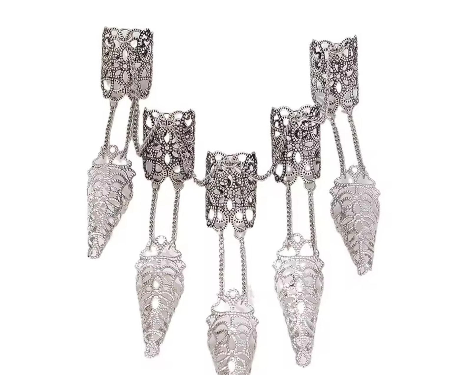 Punk Cone Fingernail Chain Ring