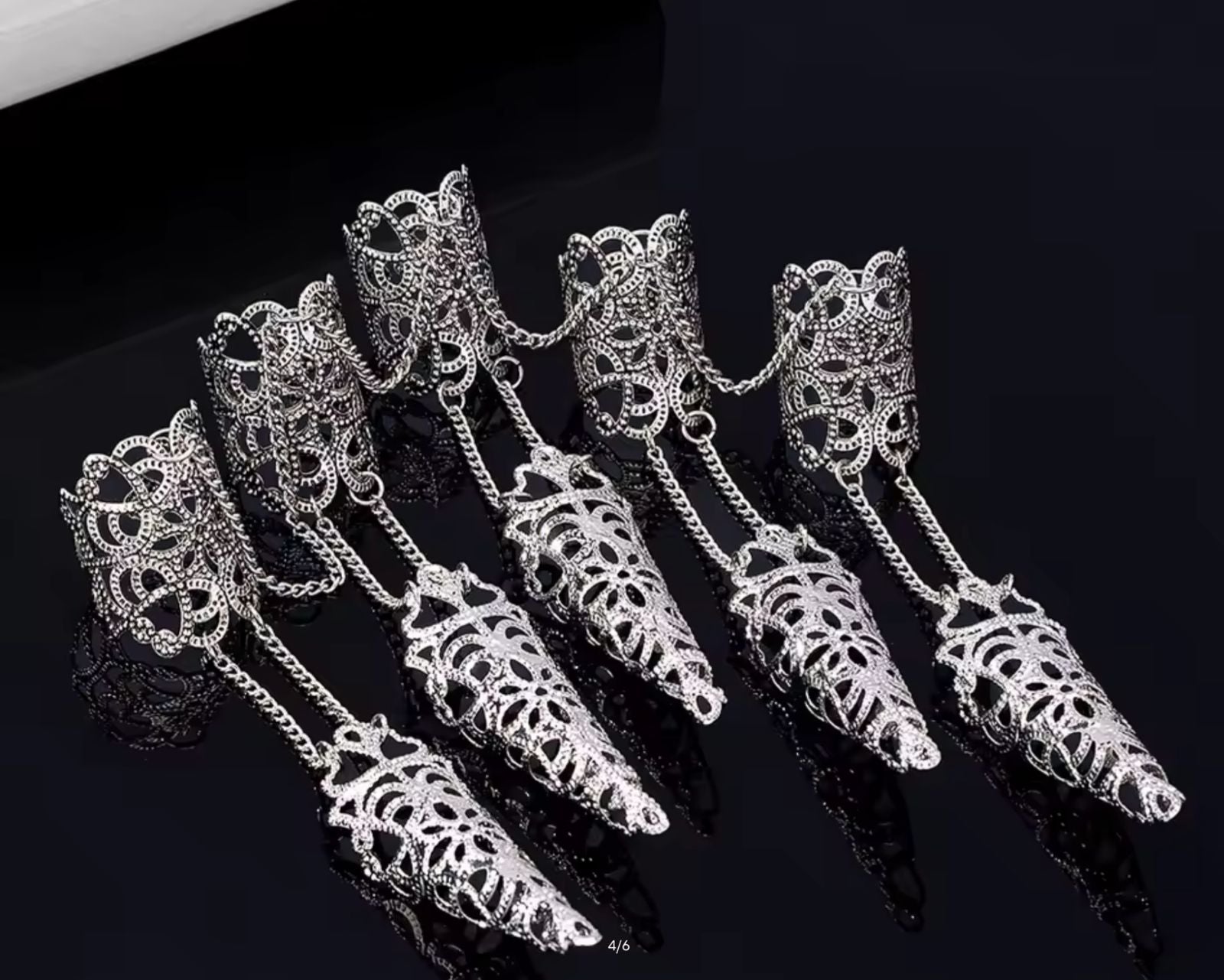 Punk Cone Fingernail Chain Ring