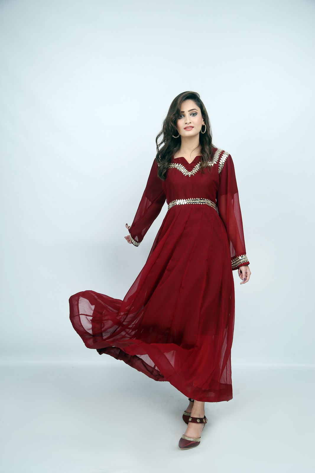 Maroon with Embroidery & Mirror Work Maxi