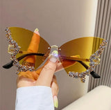 Diamond Butterfly Sunglasses Sparkling Rhinestone Rimless Sun Glasses Ladies Eyewear