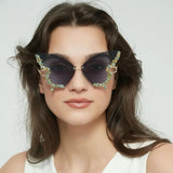 Diamond Butterfly Sunglasses Sparkling Rhinestone Rimless Sun Glasses Ladies Eyewear
