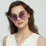 Diamond Butterfly Sunglasses Sparkling Rhinestone Rimless Sun Glasses Ladies Eyewear