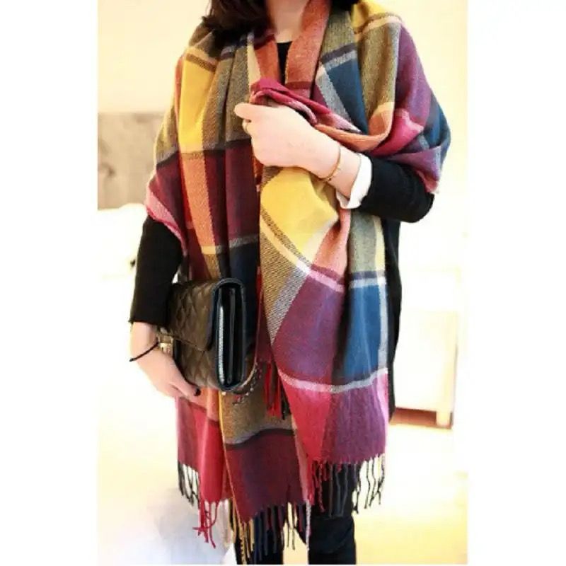 Long Shawl Big Grid Winter Warm Lattice Large Scarf