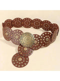 Hollow Round Belt Vintage Disc Wide Belts Metal Buckle