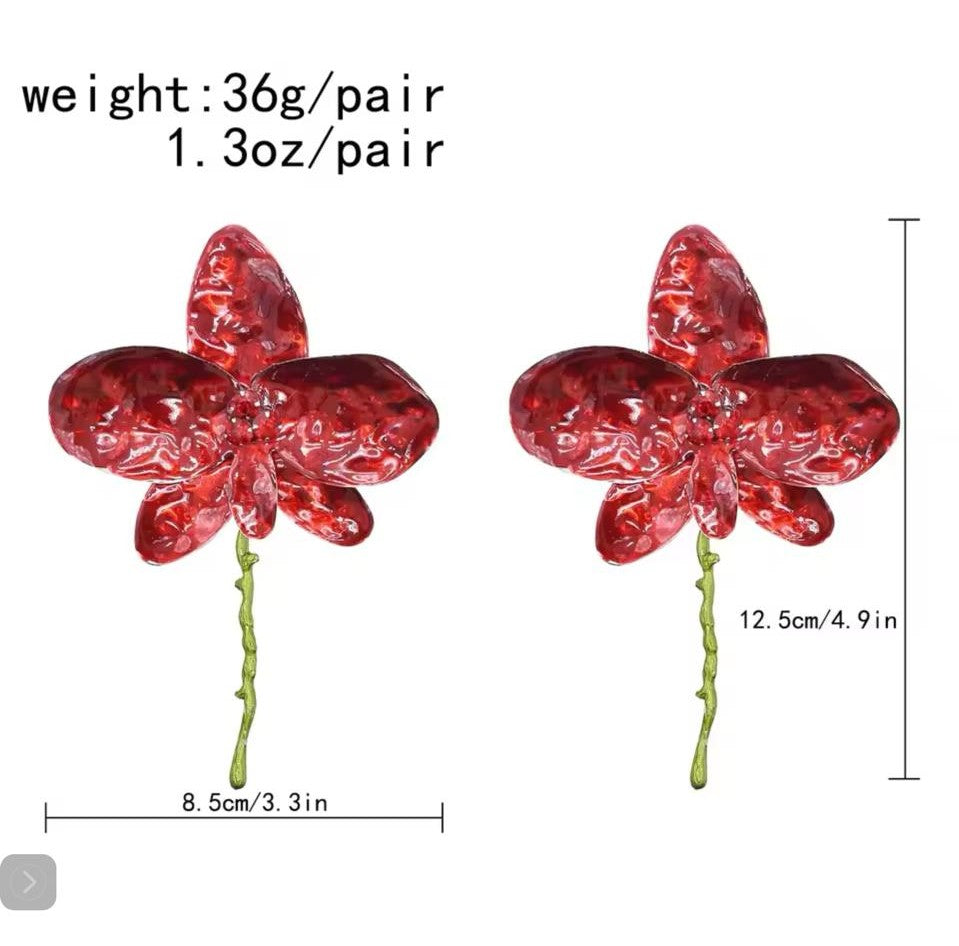 White  Alloy painted leaf flower stud earrings