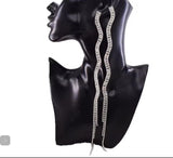 1 Pair Women Rhinestone Tassel Earrings Extra Long 24.5cm Left and Right Styles