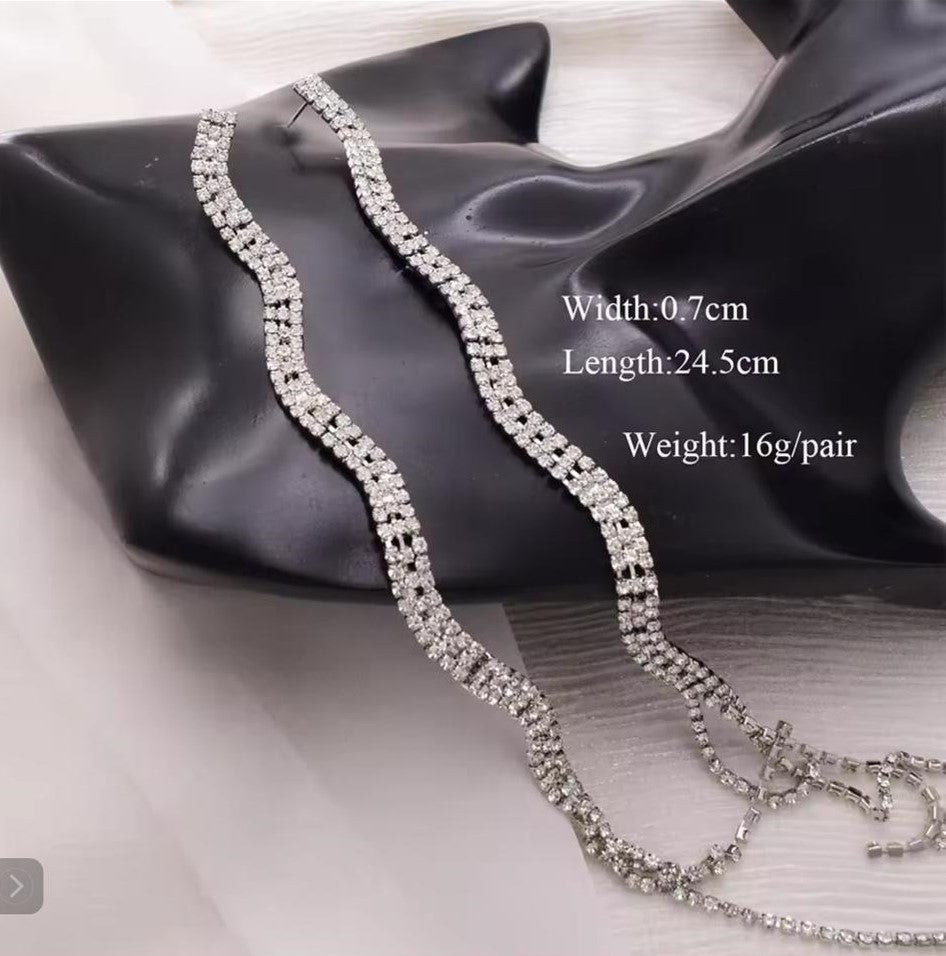 1 Pair Women Rhinestone Tassel Earrings Extra Long 24.5cm Left and Right Styles