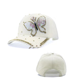 Butterfly Colorful Full Crystal 3D Trucker Hat Cotton Shiny Metal Rings Hip Hop Snapback Cap Summer Cap