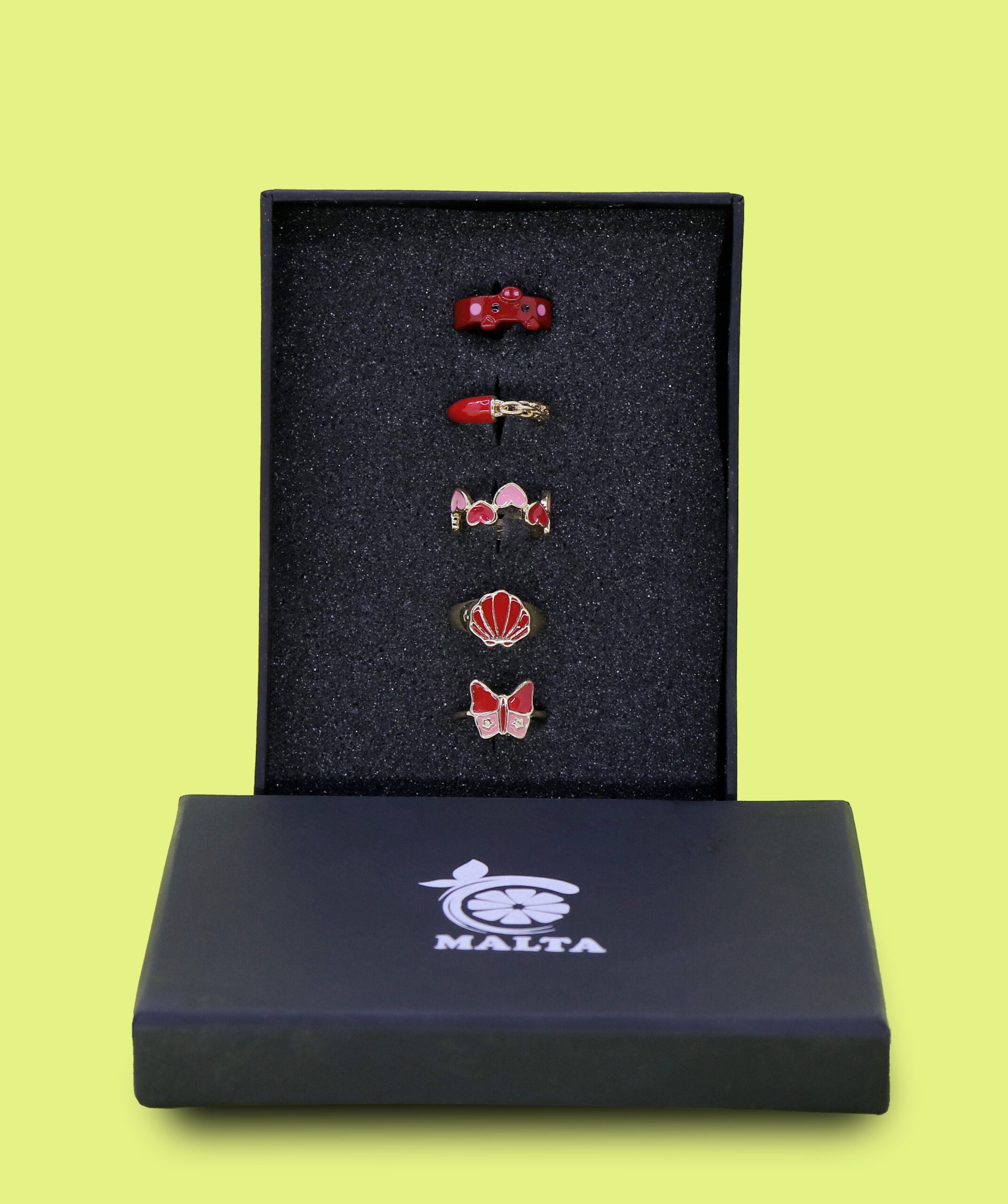Red Enamel Ring Set