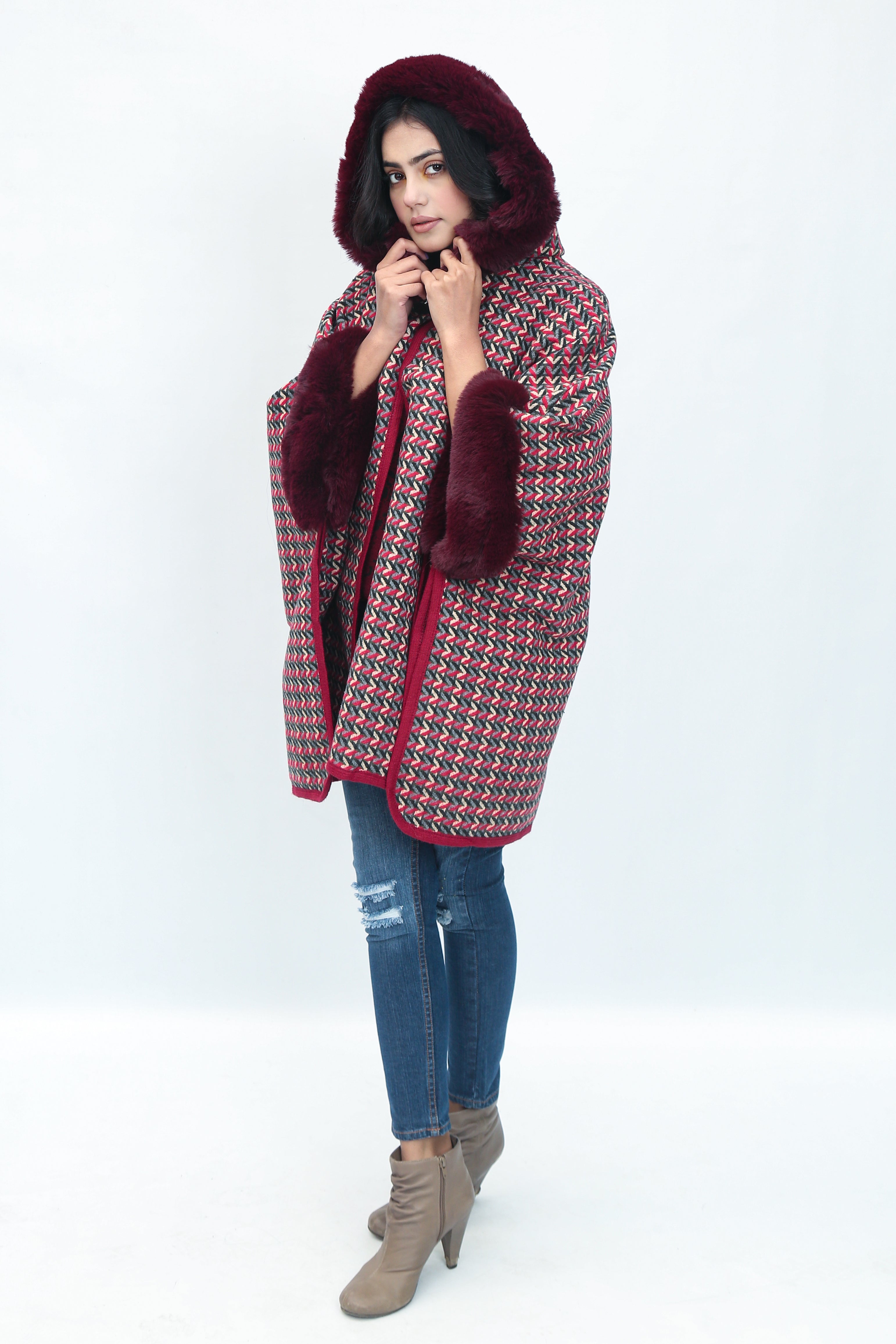 Hooded Fur Cape Shawl