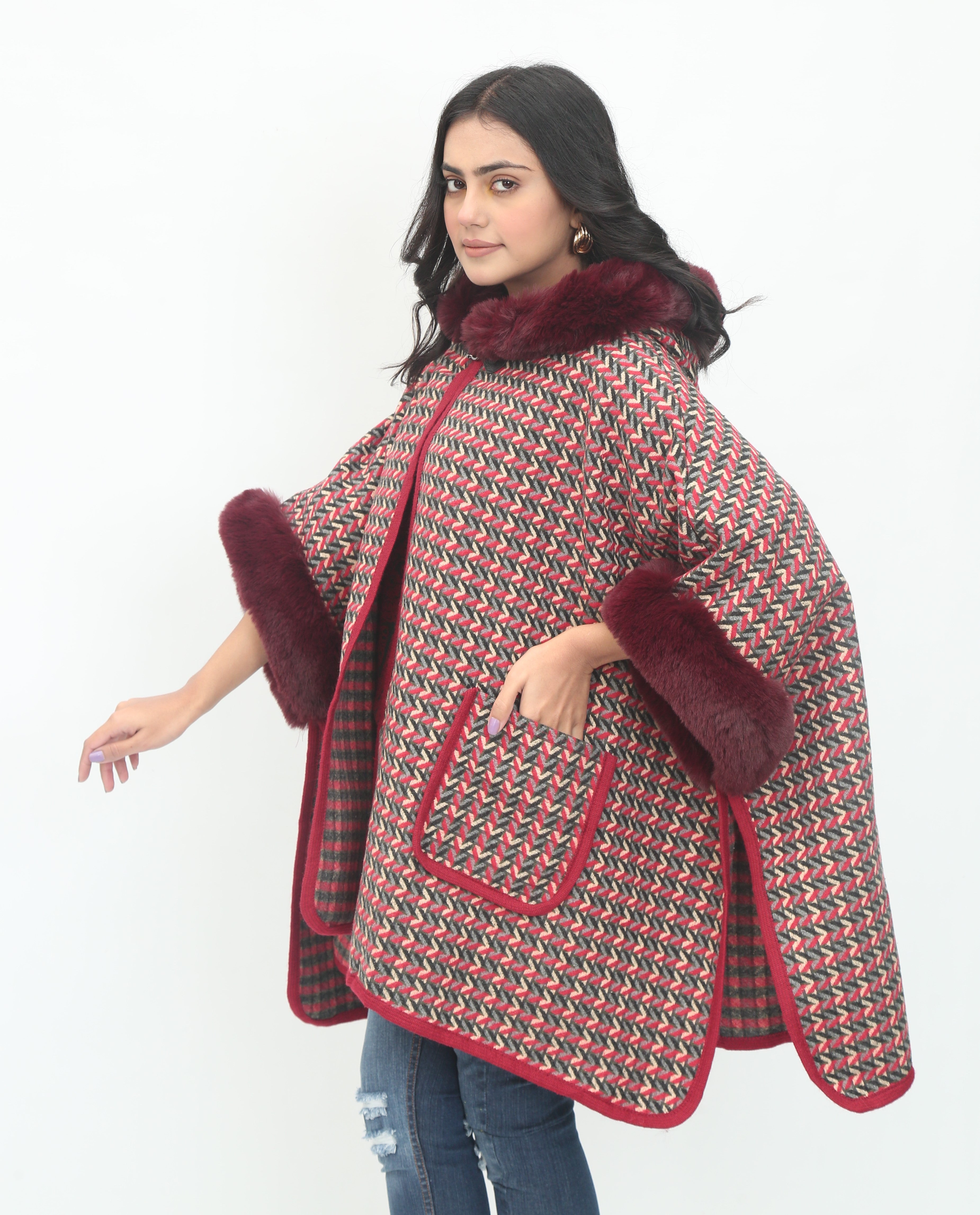 Hooded Fur Cape Shawl