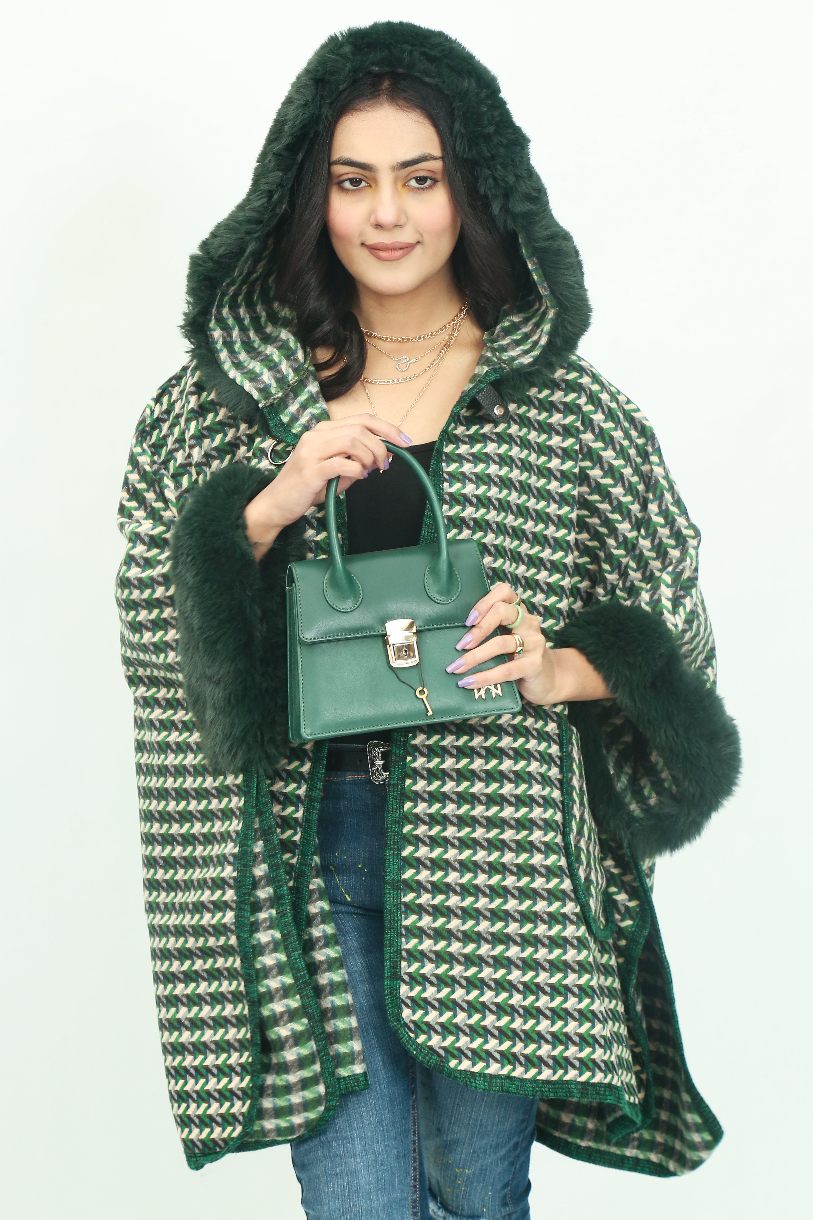 Hooded Fur Cape Shawl