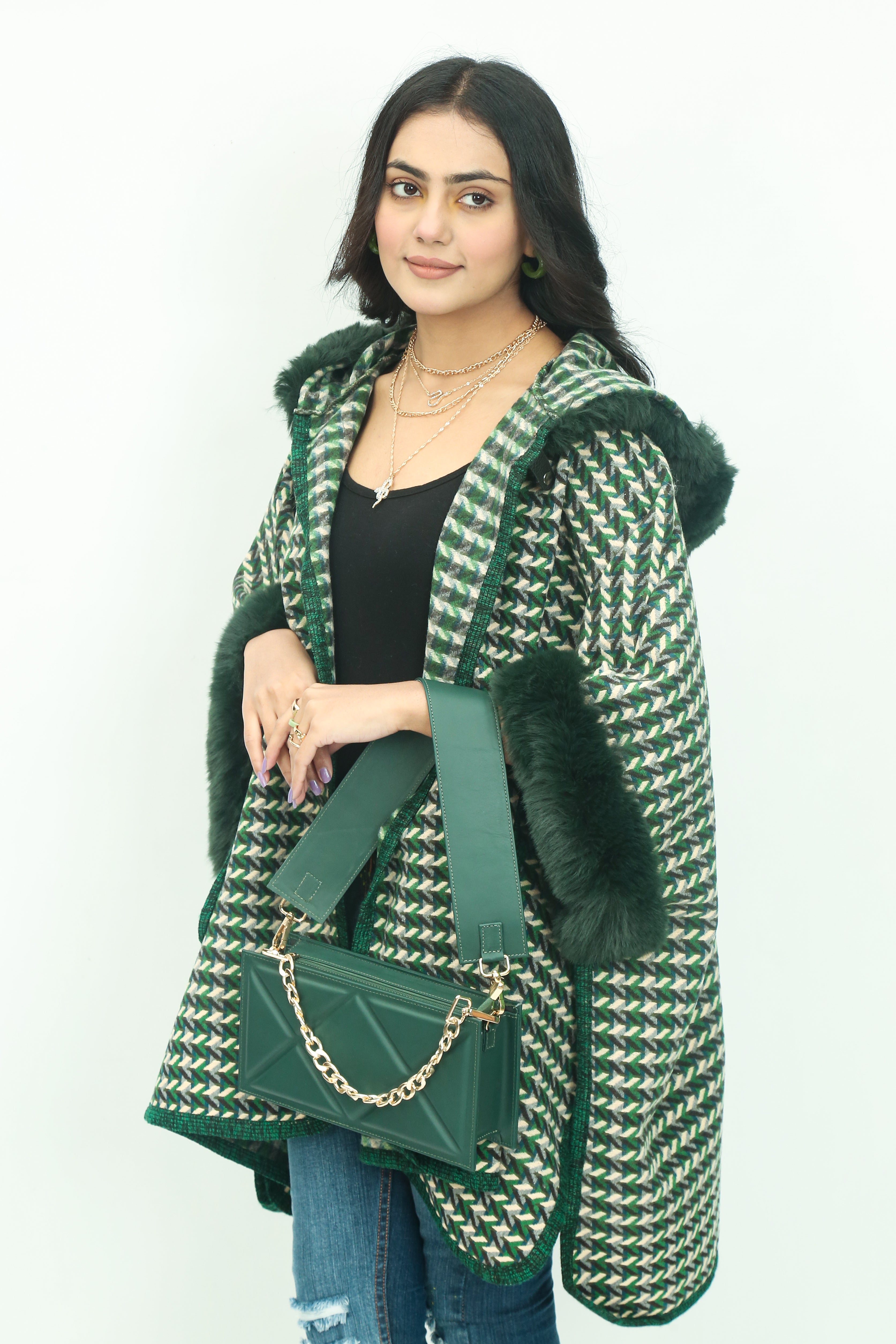 Hooded Fur Cape Shawl