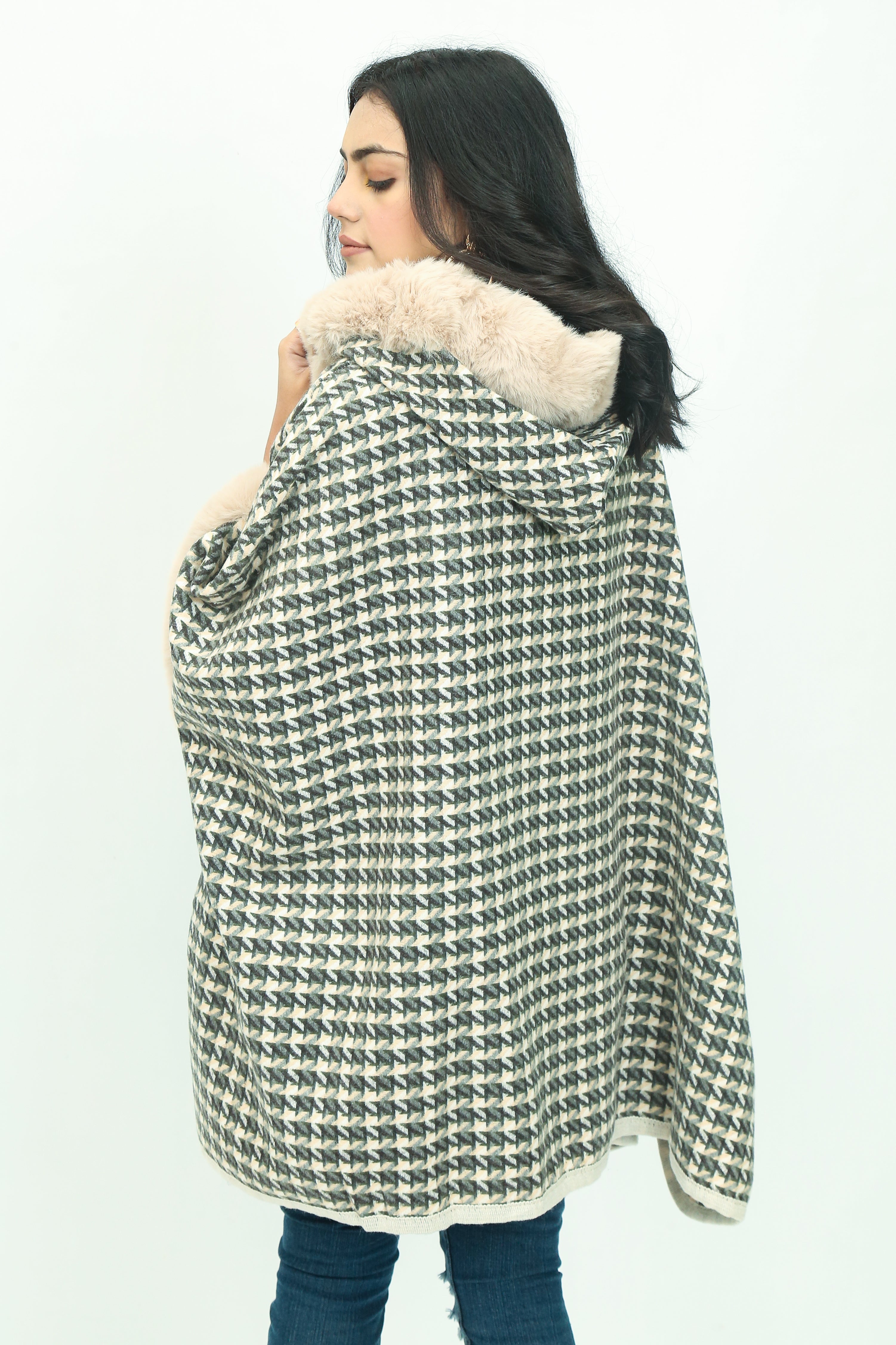 Hooded Fur Cape Shawl