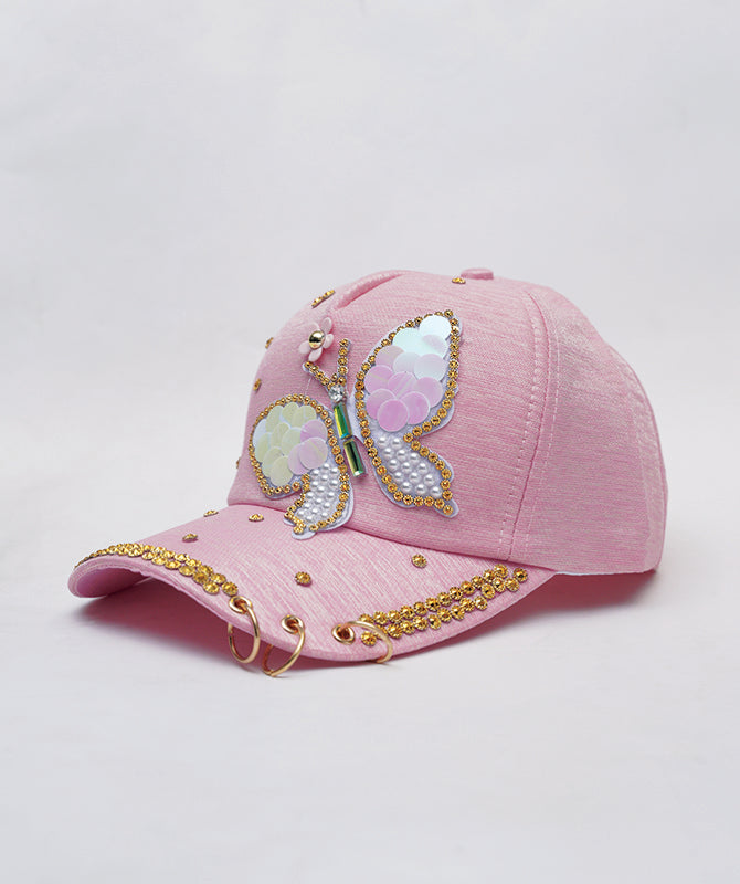 Butterfly Colorful Full Crystal 3D Trucker Hat Cotton Shiny Metal Rings Hip Hop Snapback Cap Summer Cap