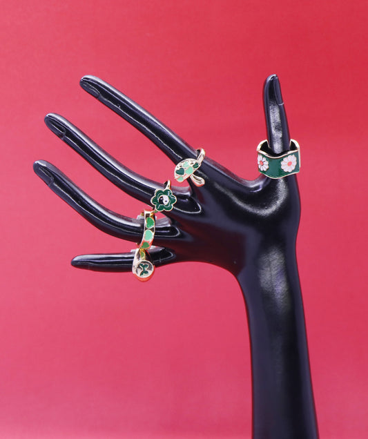 Set Of Green Enamel Ring