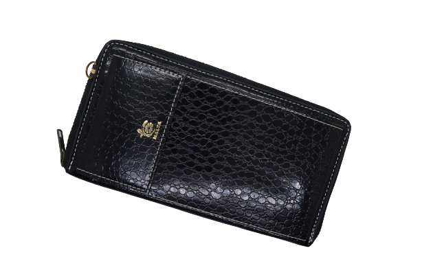 Black Texture Clutch With Mobile Pouch