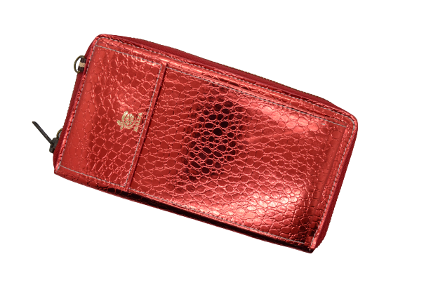 Red Texture Clutch With Mobile Pouch