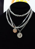 Thick Portrait Choker Necklace | Punk Multi Layer necklace | Curb Cuban Chunky | Vintage Necklace | Carved Coin Pendant -(01-01-02-04-41)