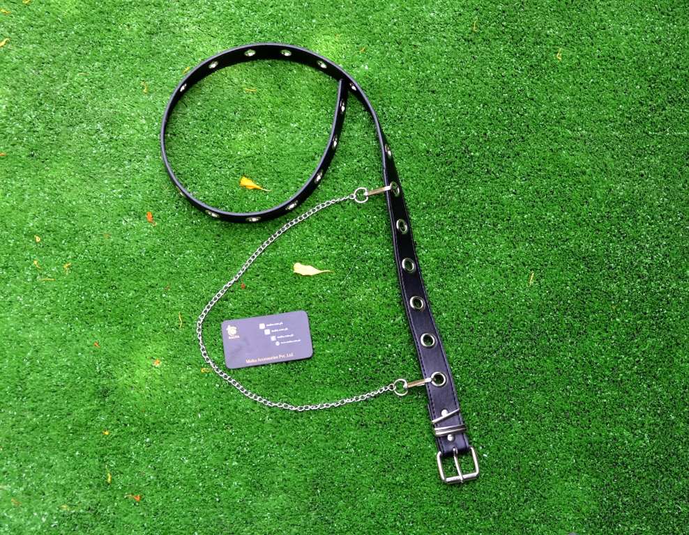 Malta Women's Punk Leather Belt  With Chain & Grommet Buckle  Rock Jeans-(05-01-01-07)