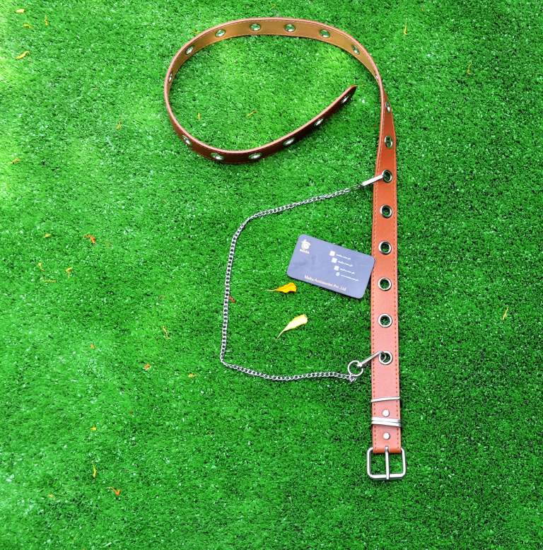 Malta Women's Punk Leather Belt  With Chain & Grommet Buckle  Rock Jeans-(05-01-01-07)