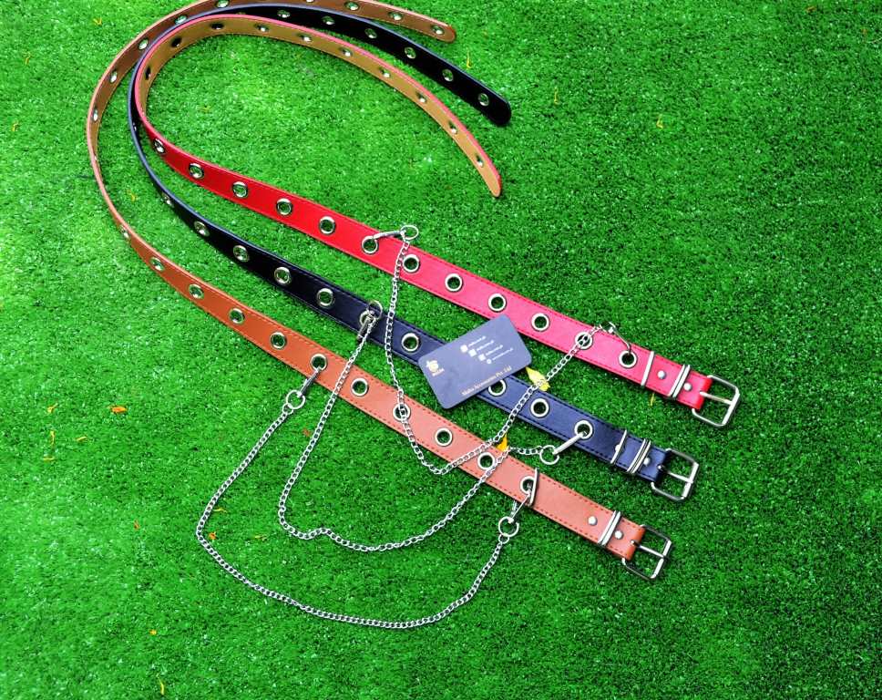 Malta Women's Punk Leather Belt  With Chain & Grommet Buckle  Rock Jeans-(05-01-01-07)