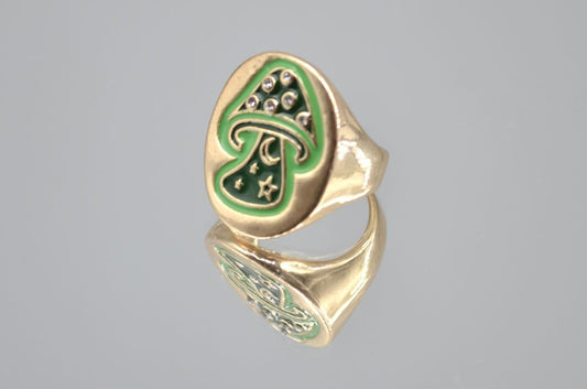 Mushroom Style Green Enamel Ring