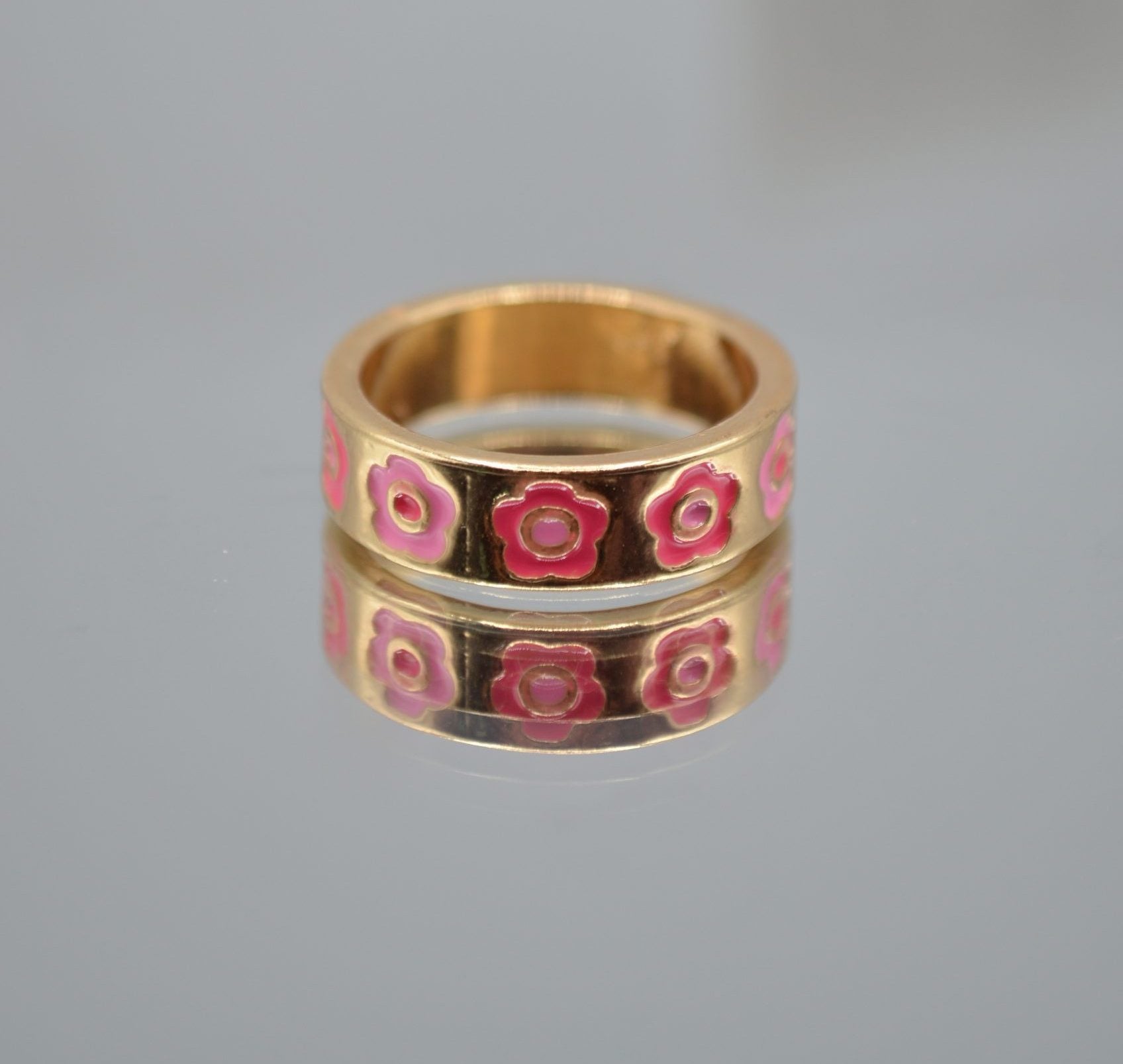 Pink Flower Enamel Ring