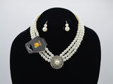 Triple layered pearl neck set with earring