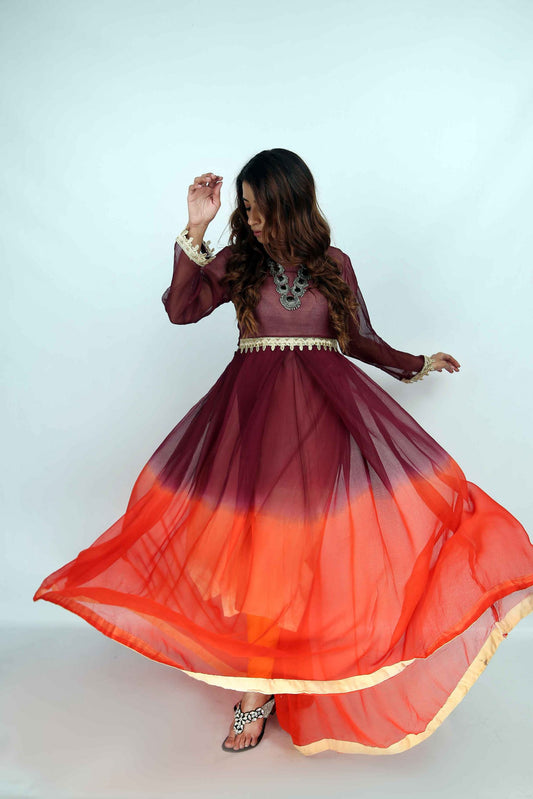 Purple & Orange Dye & Tie Maxi