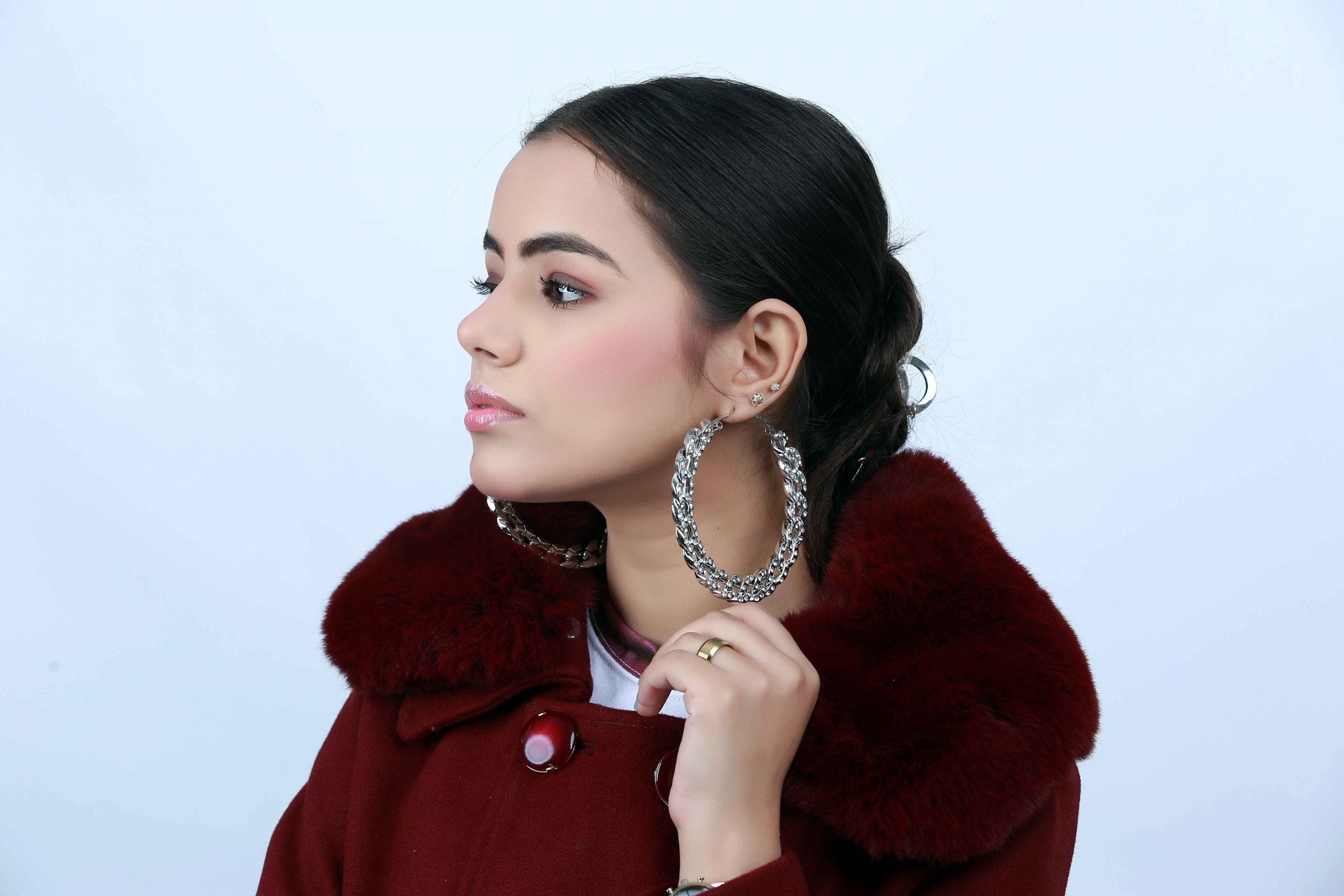 Silver Curb Chain Large Hoop