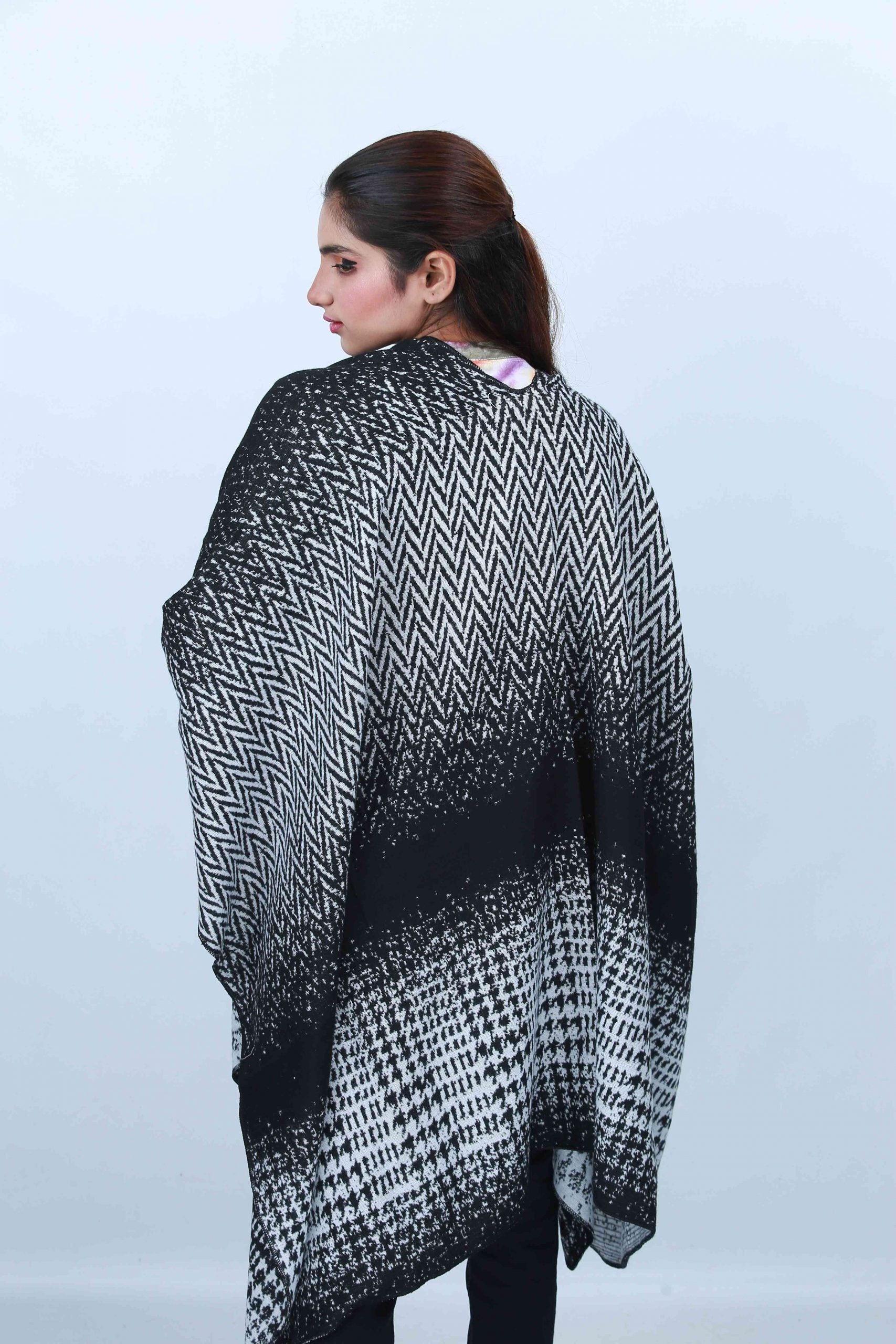 Black check-Cape Shawl