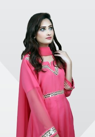 Pink with Embroidery & Mirror work Maxi