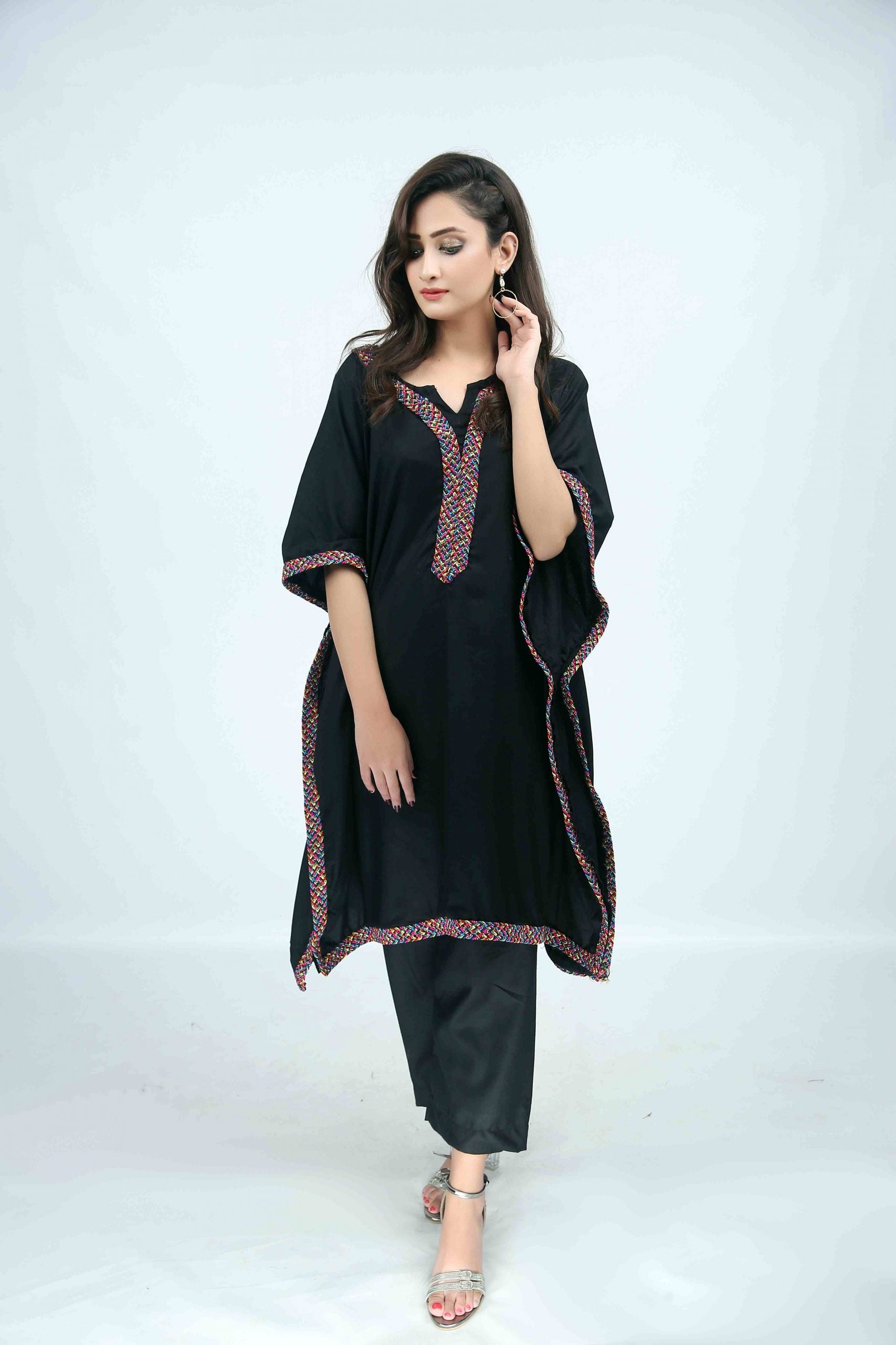 Black With Rainbow Border Marina Kaftan