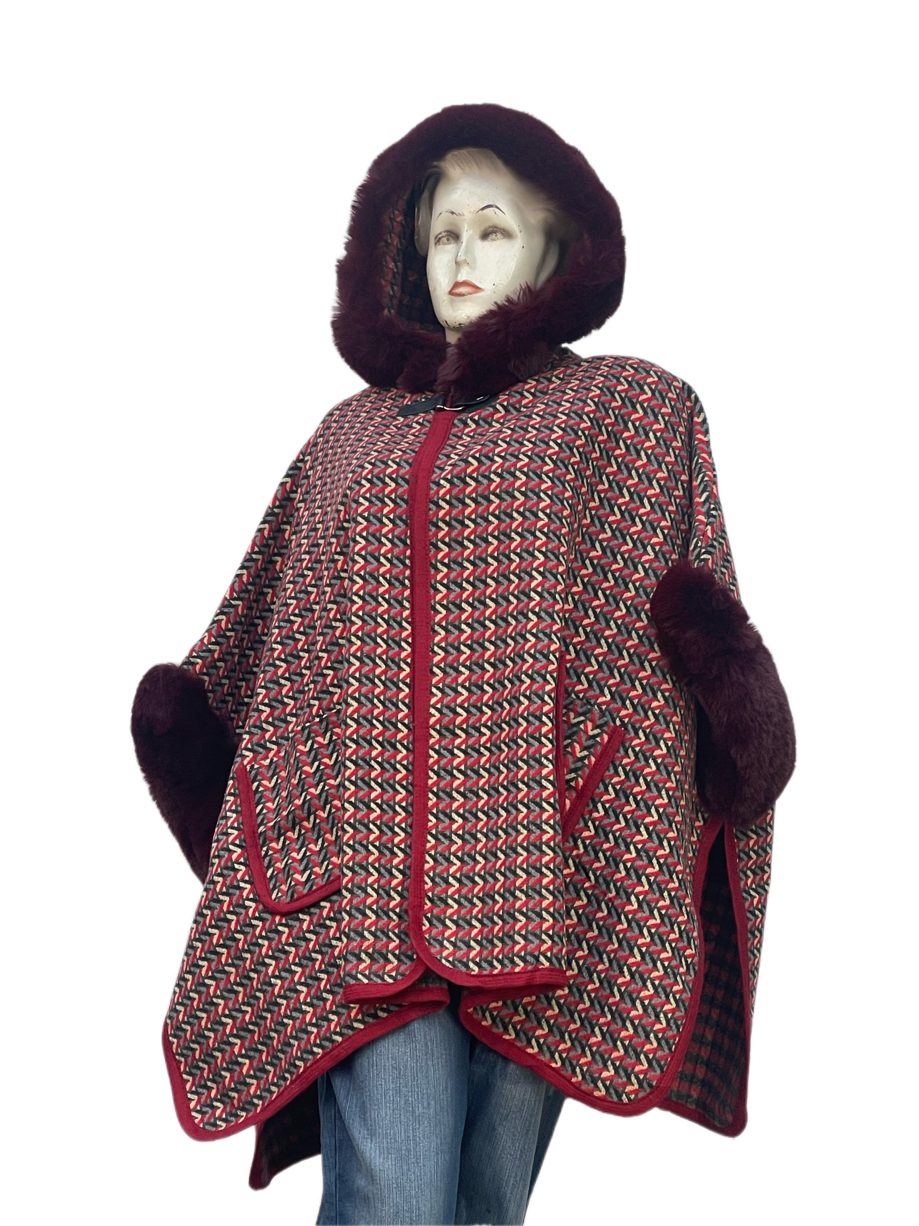 Hooded Fur Cape Shawl