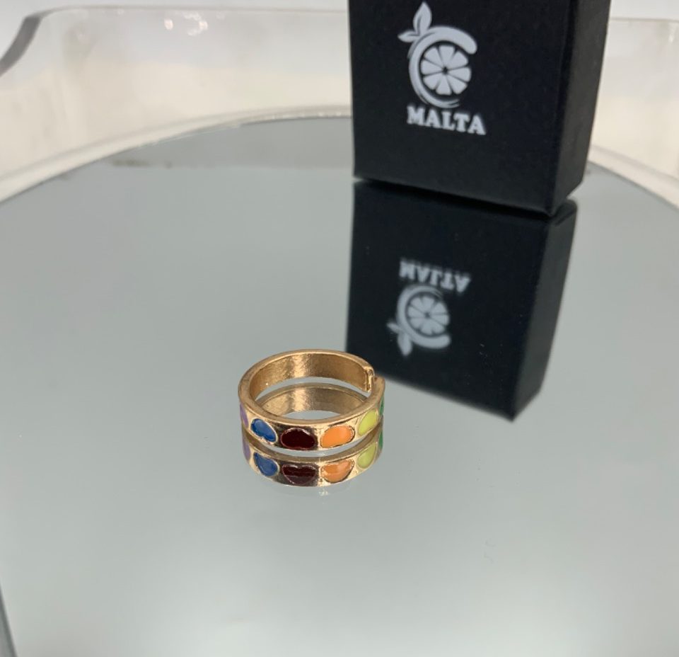 Multi Colour Hearts Enamel Ring