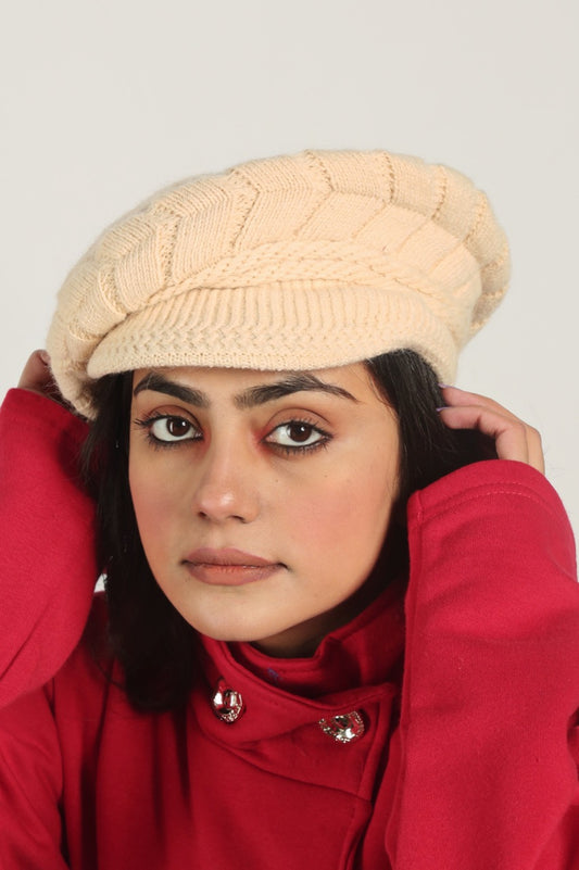 Beret Woolen Winter Cap Off white