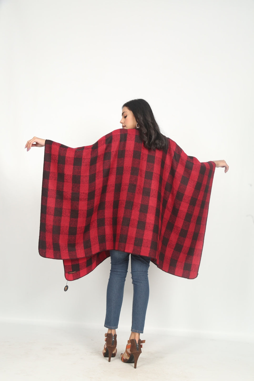 Red Checked Cape Shawl