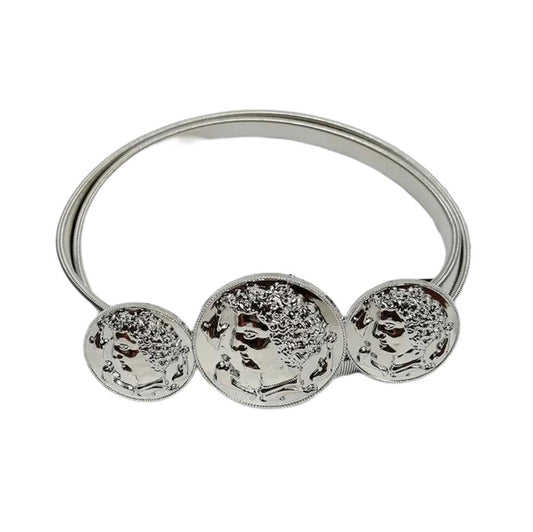 Triple Coin Style Silver Elastic Belt