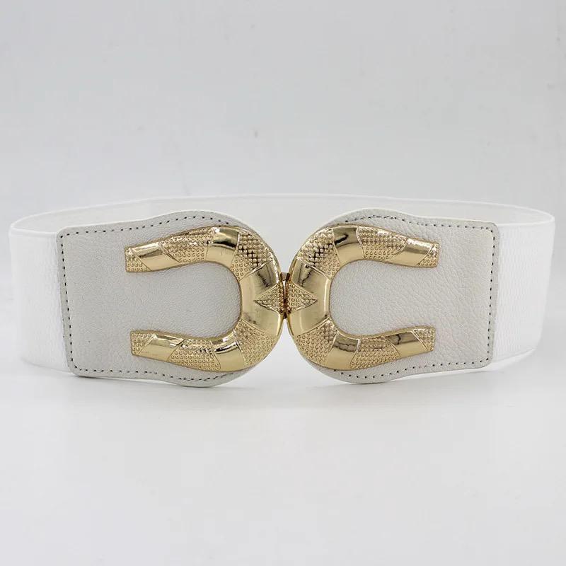 White Wide Leather Elastic Belt