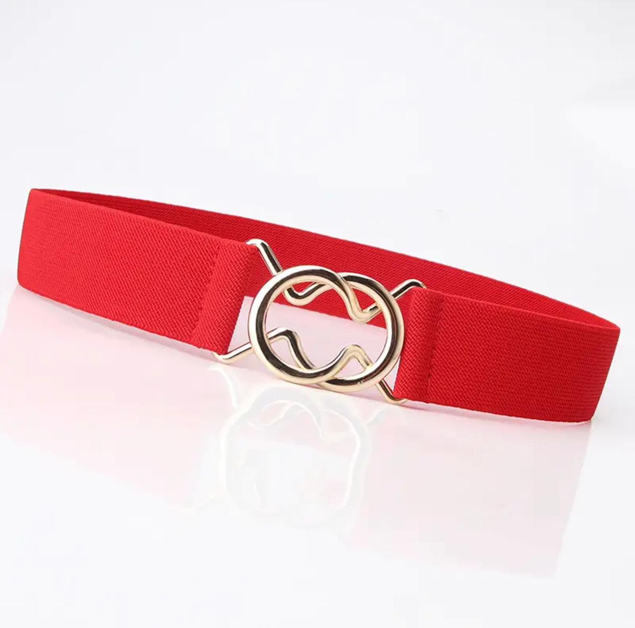 Red Interloop Leather Elastic Belt