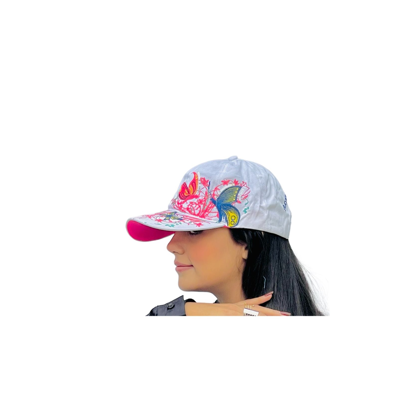 Butterflies Flower Embroidery Cap Girl