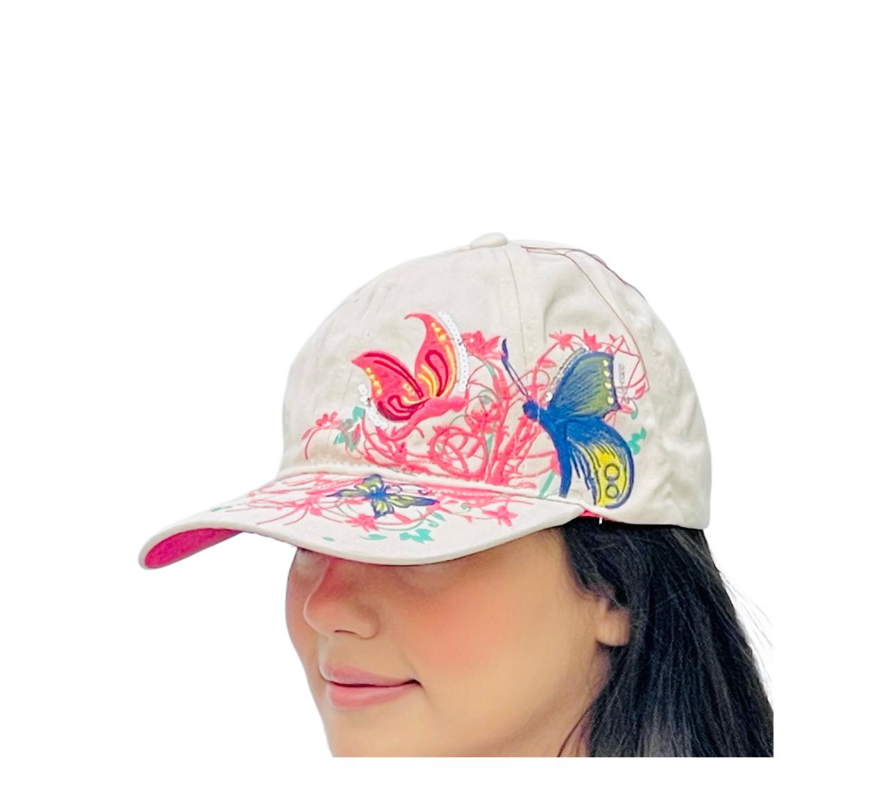 Butterflies Flower Embroidery Cap Girl