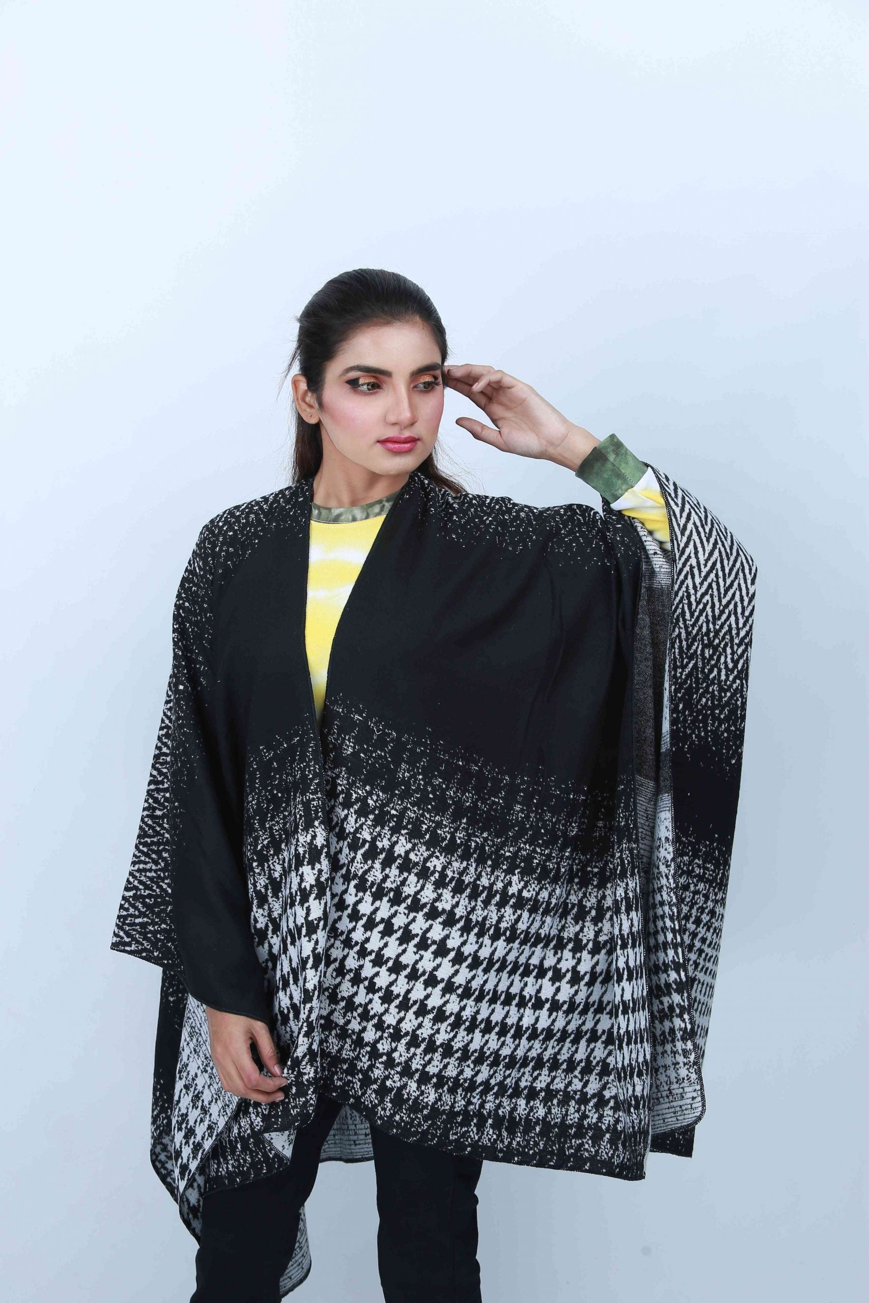 Black check-Cape Shawl