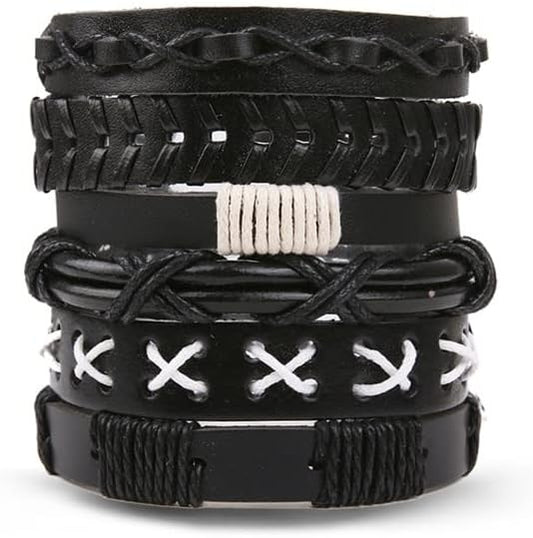 Vintage Multiple Layers Leather Bracelet Bangle Set Men Women