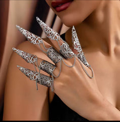 Punk Cone Fingernail Chain Ring
